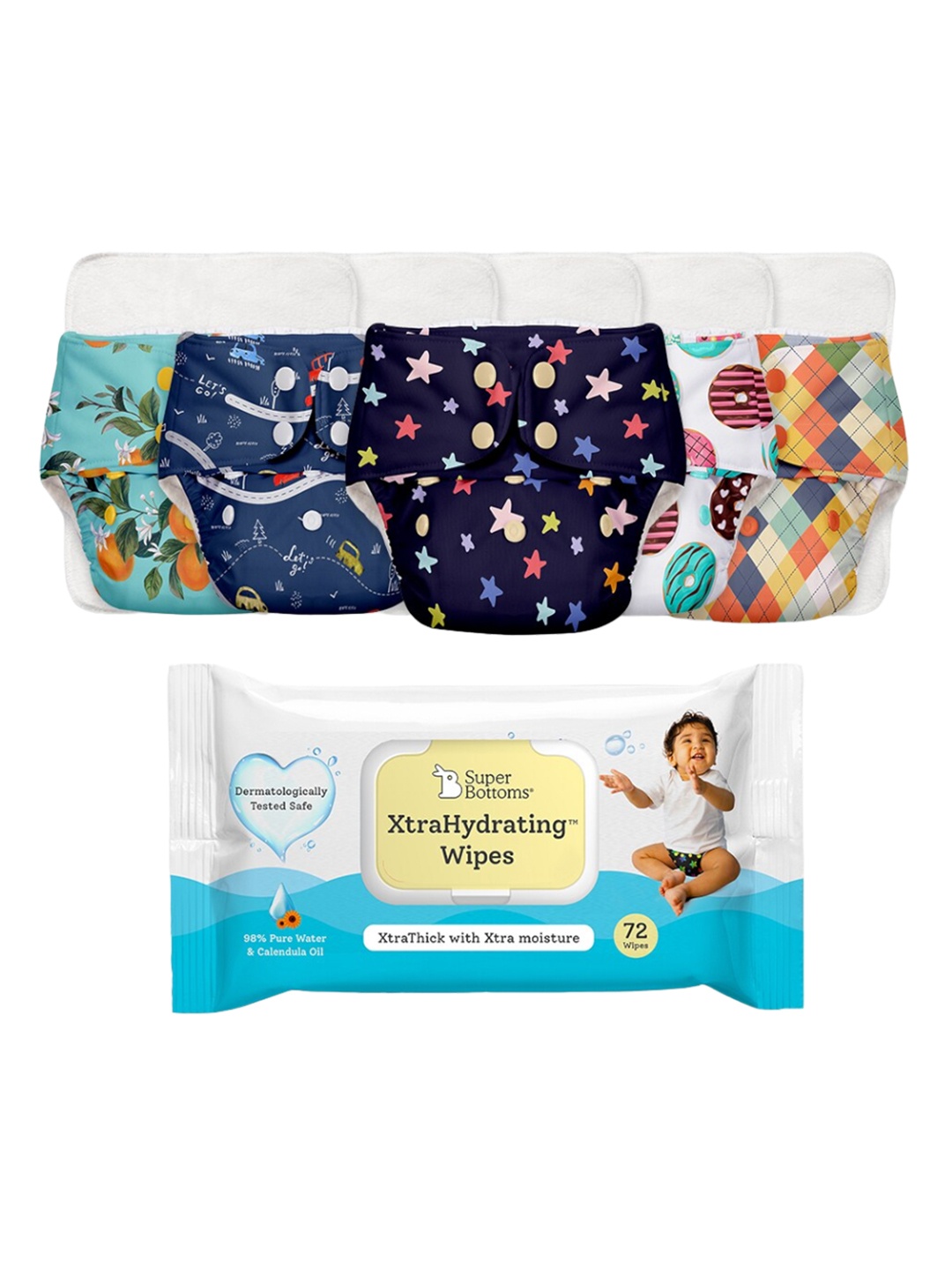 

SuperBottoms Kids Set Of 5 Diaper & Xtra Hydrating Wipes, Navy blue