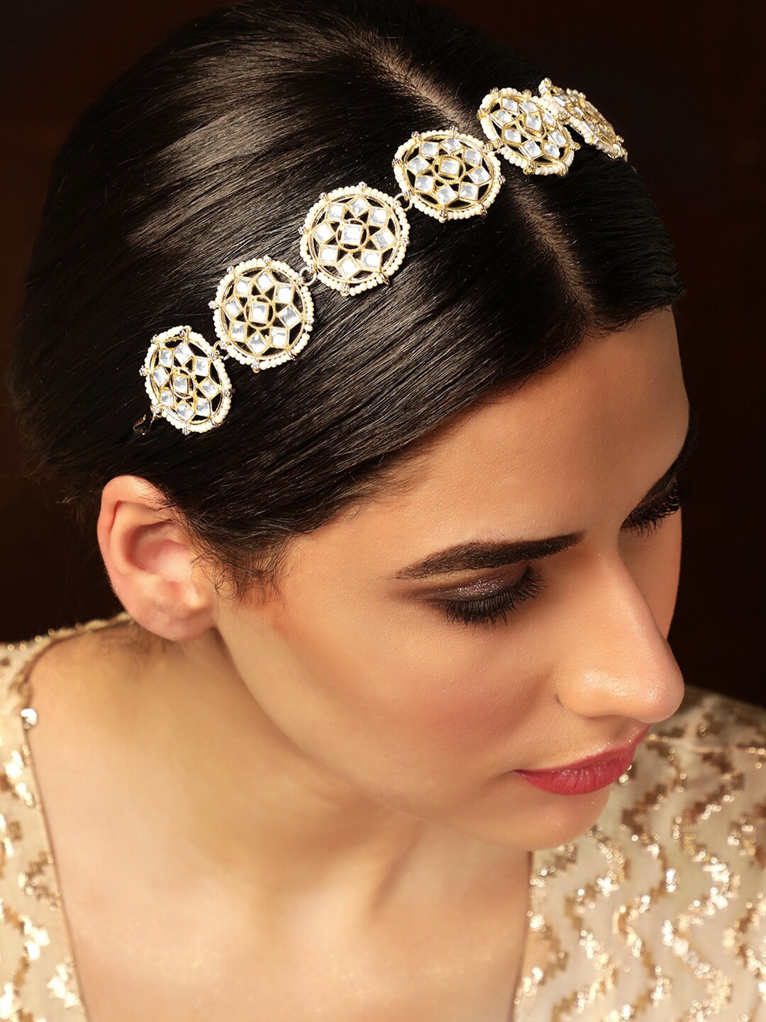 

Rubans Gold-Plated Kundan-Studded & Pearl-Beaded Sheeshphool