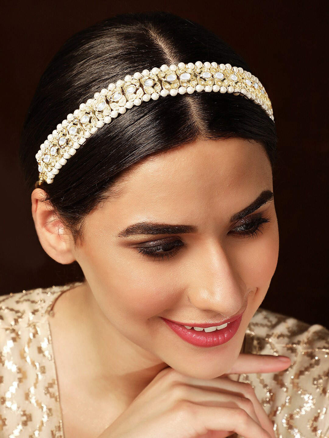 

Rubans Gold-Plated Kundan-Studded & Pearl Beaded Sheeshphool