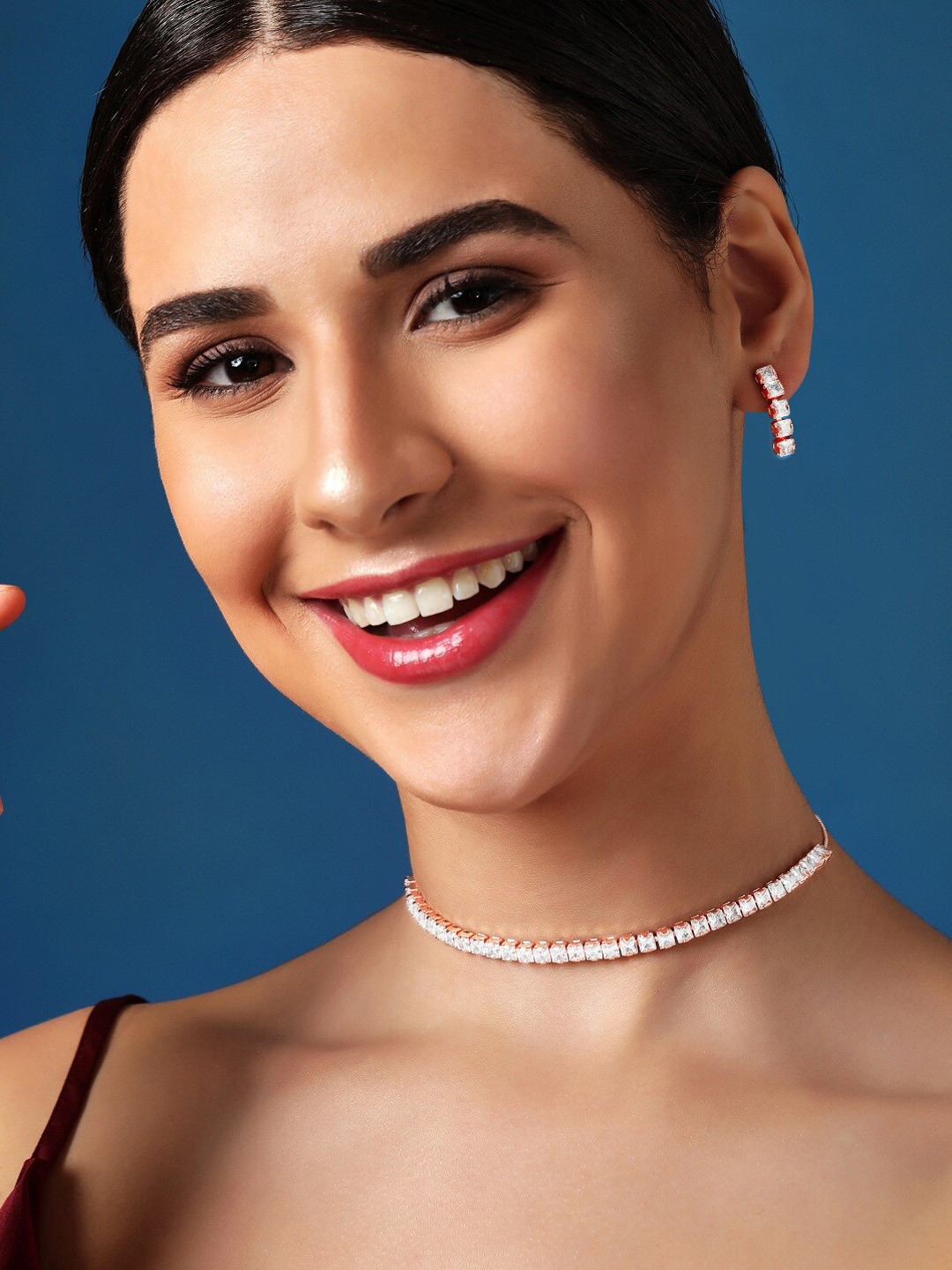 

Rubans Rose Gold-Plated CZ Stone-Studded Choker Jewellery Set