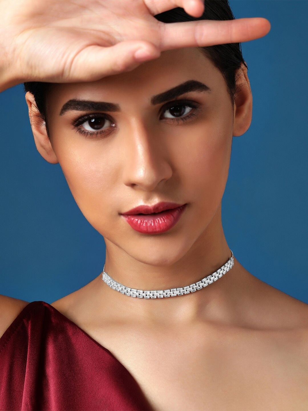 

Rubans Brass Silver-Plated Choker Necklace
