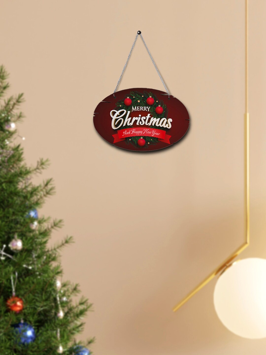 

Crazy Corner Red Printed Merry Christmas & Happy New Year Wooden Wall Hanging