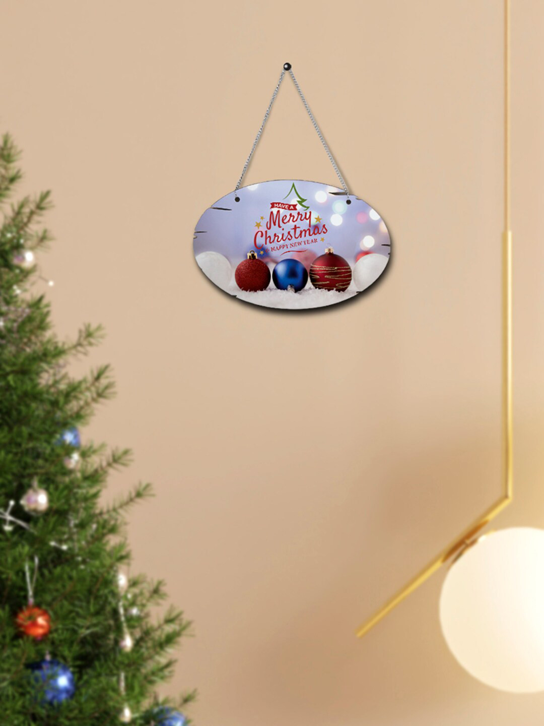 

Crazy Corner Blue Printed Happy Christmas Wooden Wall Hanging