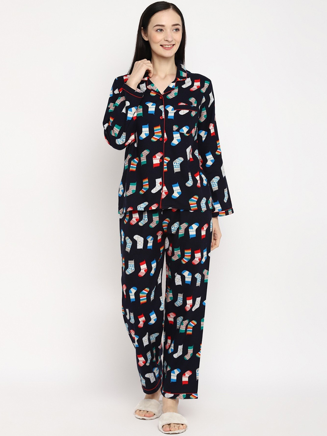 

shopbloom Graphic Printed Night suit, Black