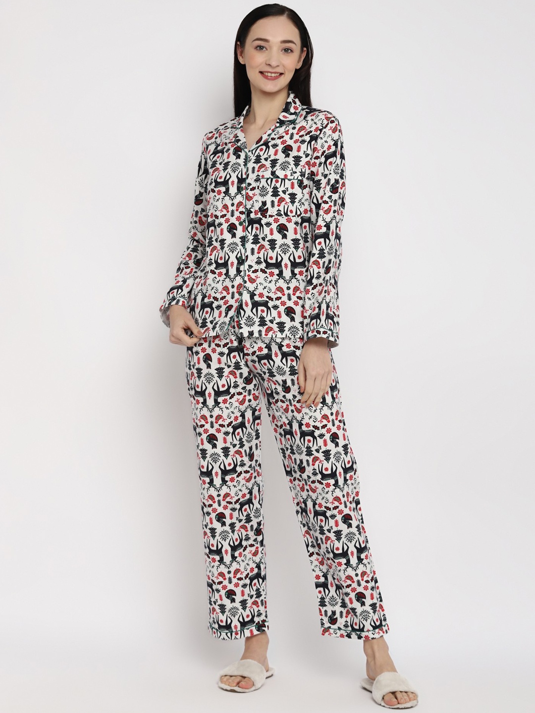 

shopbloom Graphic Printed Night suit, White