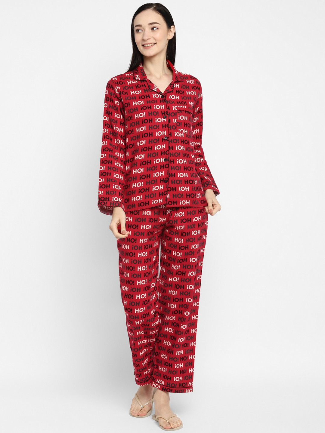 

shopbloom Typography Printed Night suit, Red