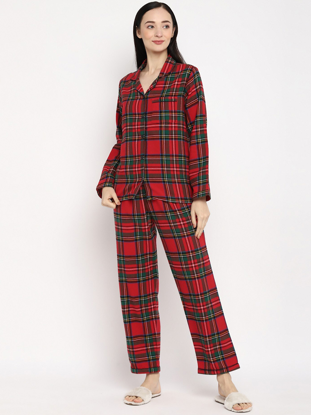 

shopbloom Checked Printed Night suit, Red