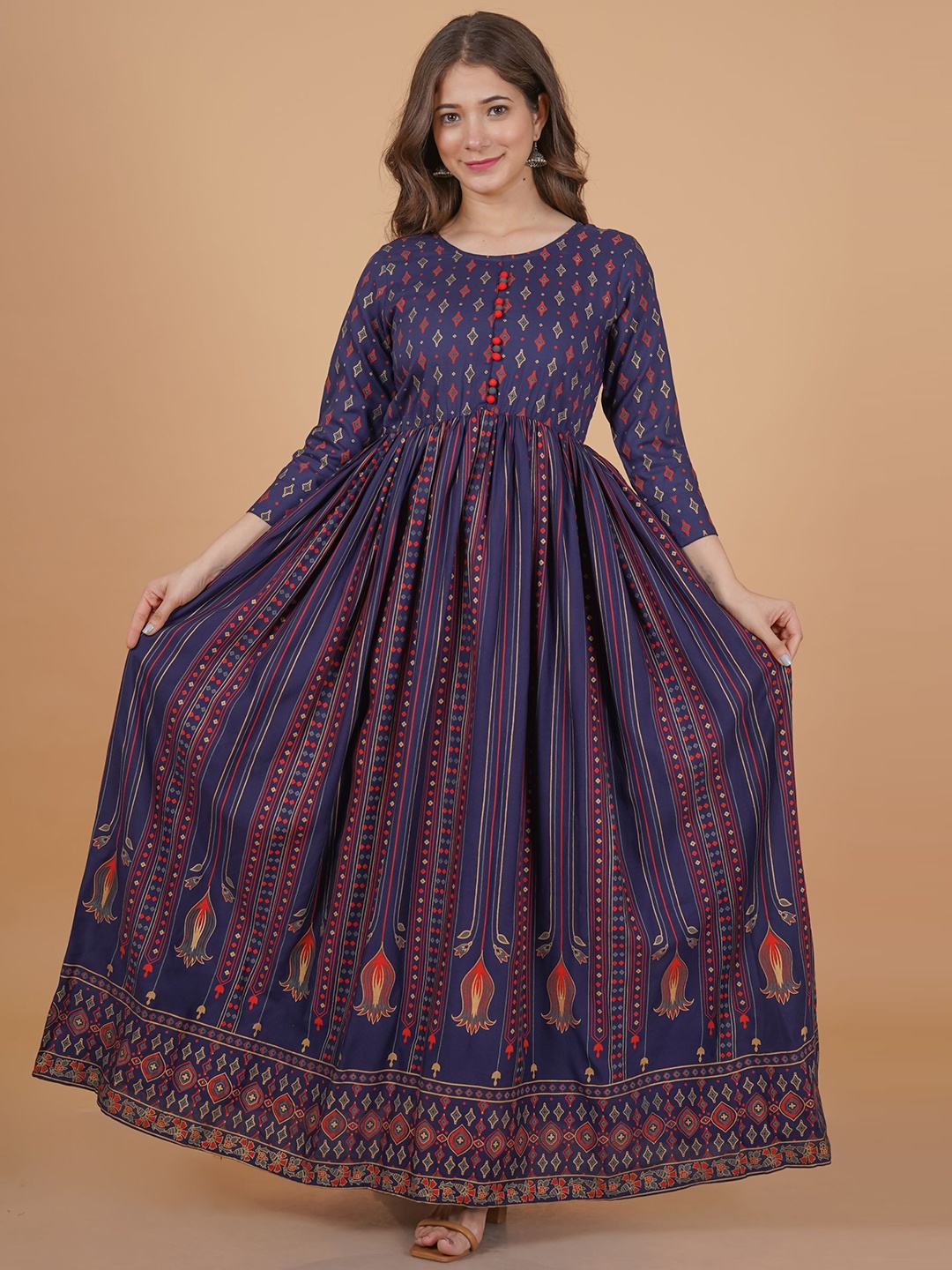 

DRESSAR Geometric Printed Anarkali Kurta, Blue