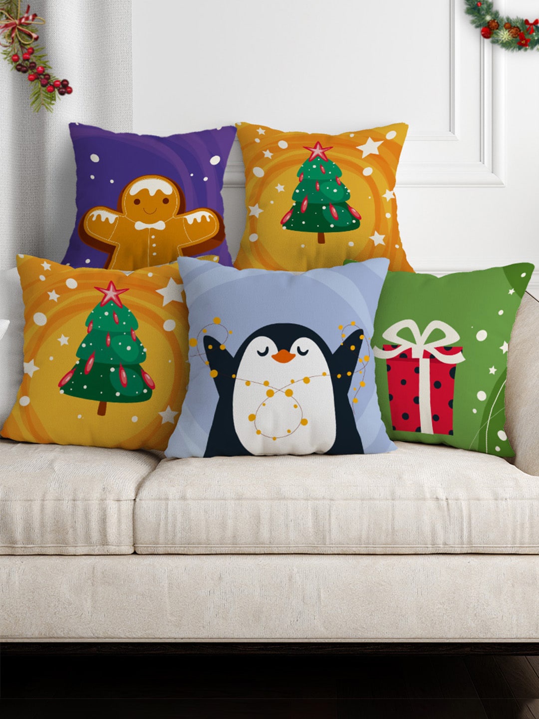 

Crazy Corner Blue & Yellow Set of 5 Quirky Satin Square Cushion Covers