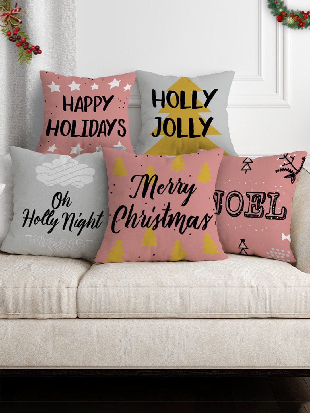 

Crazy Corner Pink & Grey Set of 5 Satin Square Cushion Covers