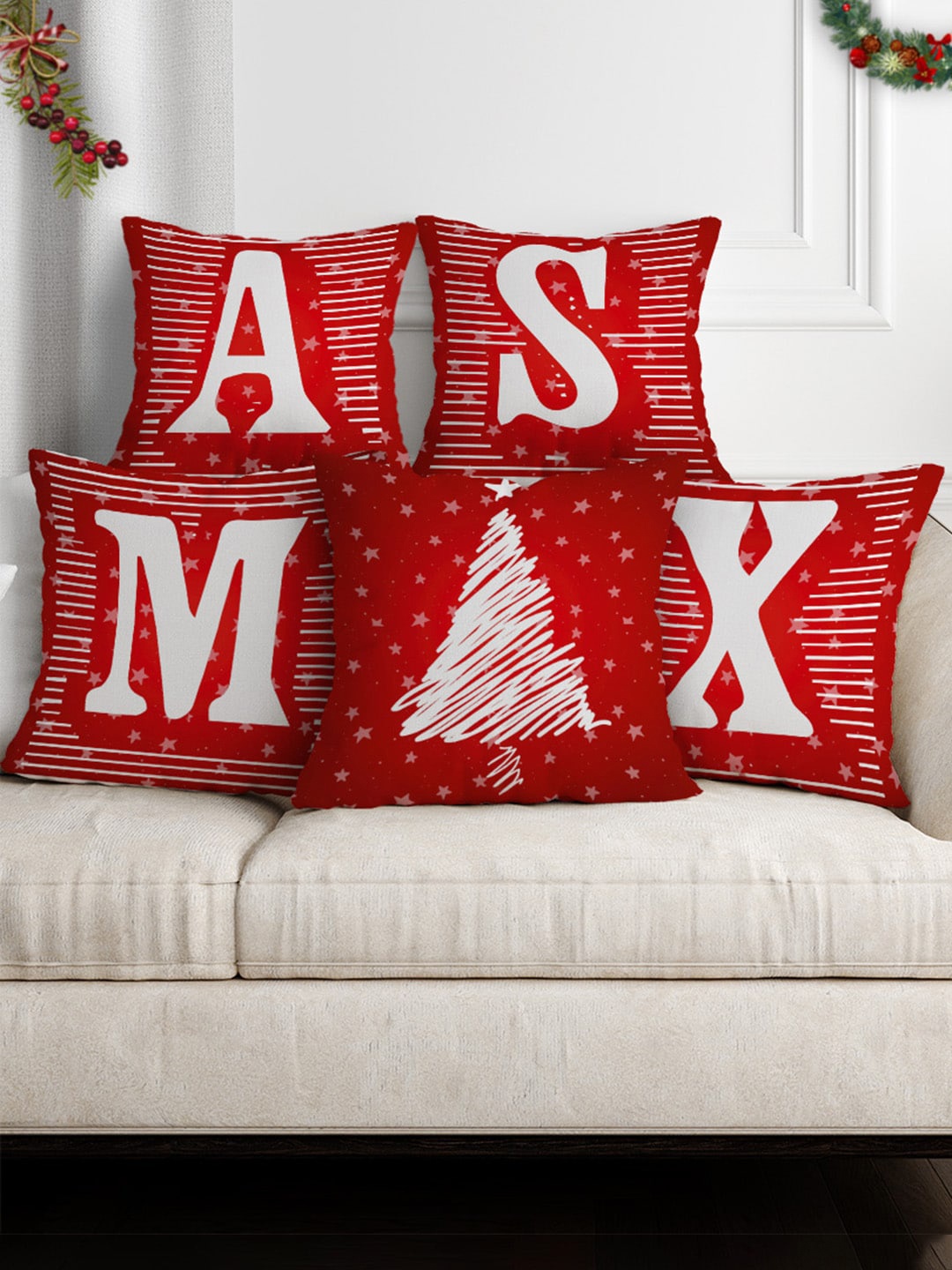 

Crazy Corner Red Set of 5 Satin Square Cushion Covers