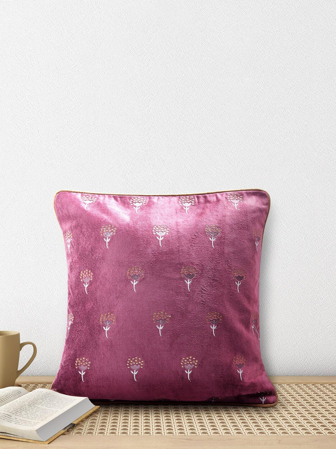 

Living scapes by Pantaloons Purple & White Floral Square Cushion Covers