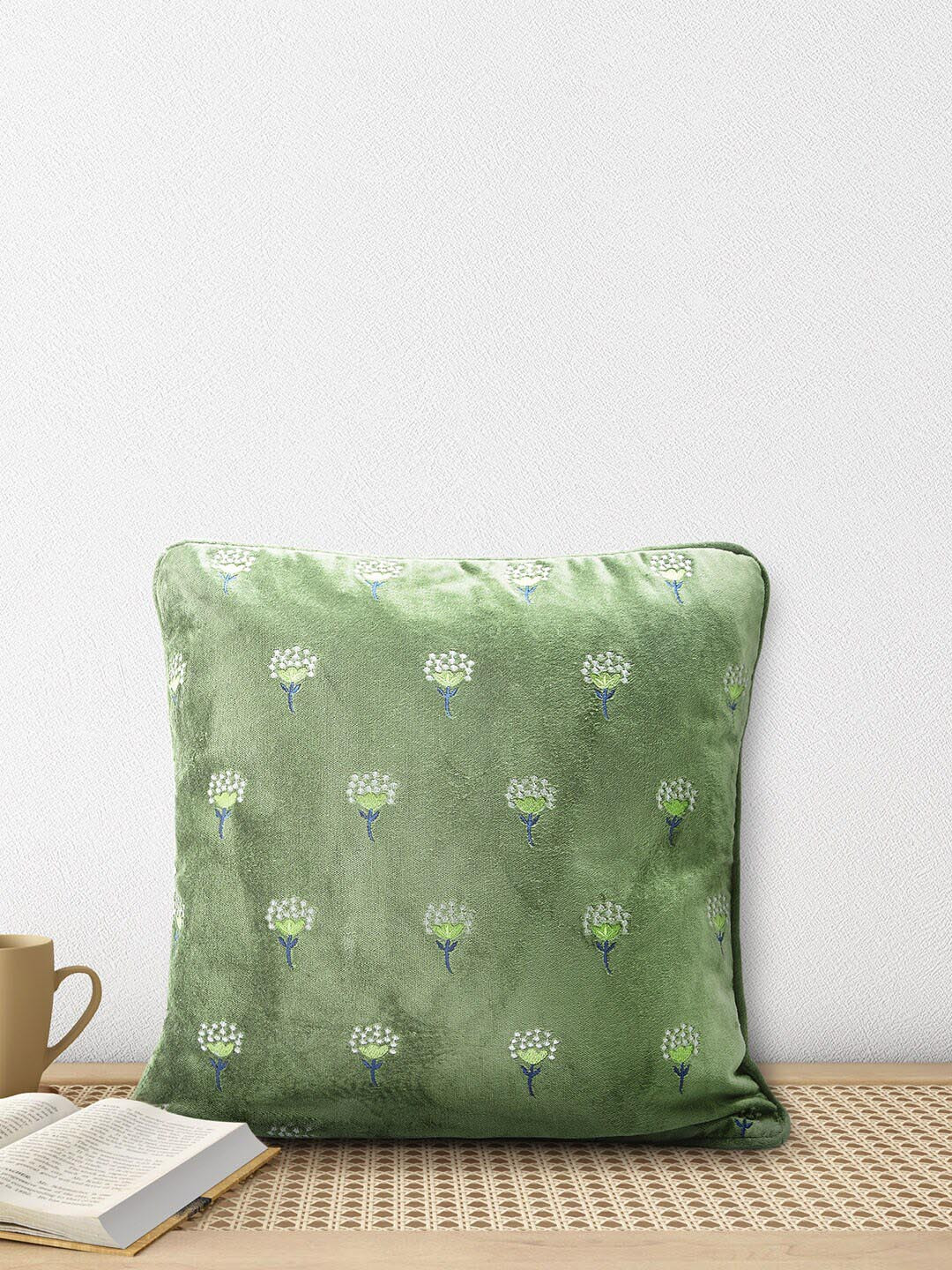 

Living scapes by Pantaloons Green & White Floral Square Cushion Covers