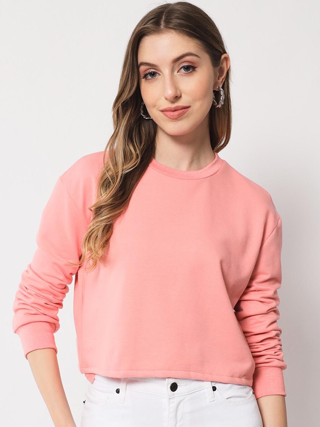 

CHARMGAL Round Neck Crop Cotton Top, Pink