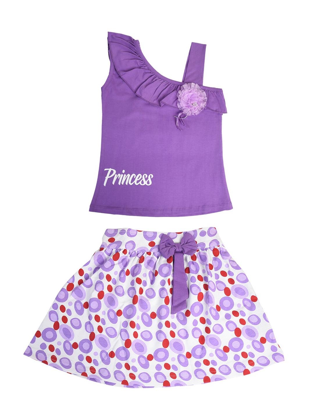 

POMY & JINNY Girls Printed Cotton Top with Skirt, Purple