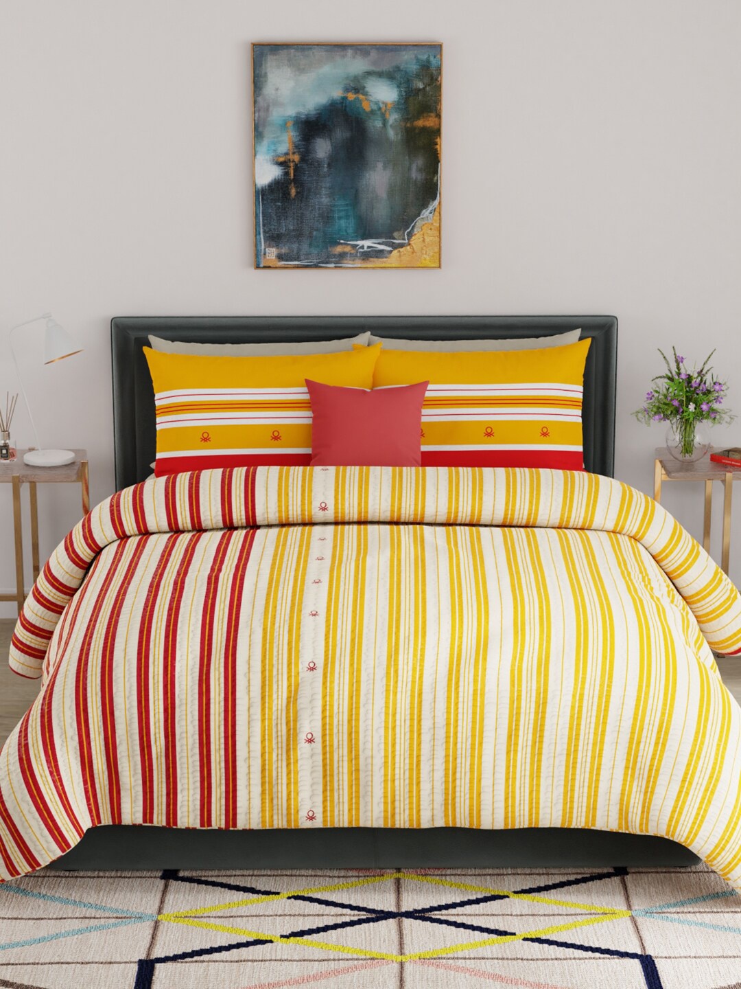 

United Colors of Benetton Yellow & Red Printed Pure Cotton Bed & Bath Towel Set