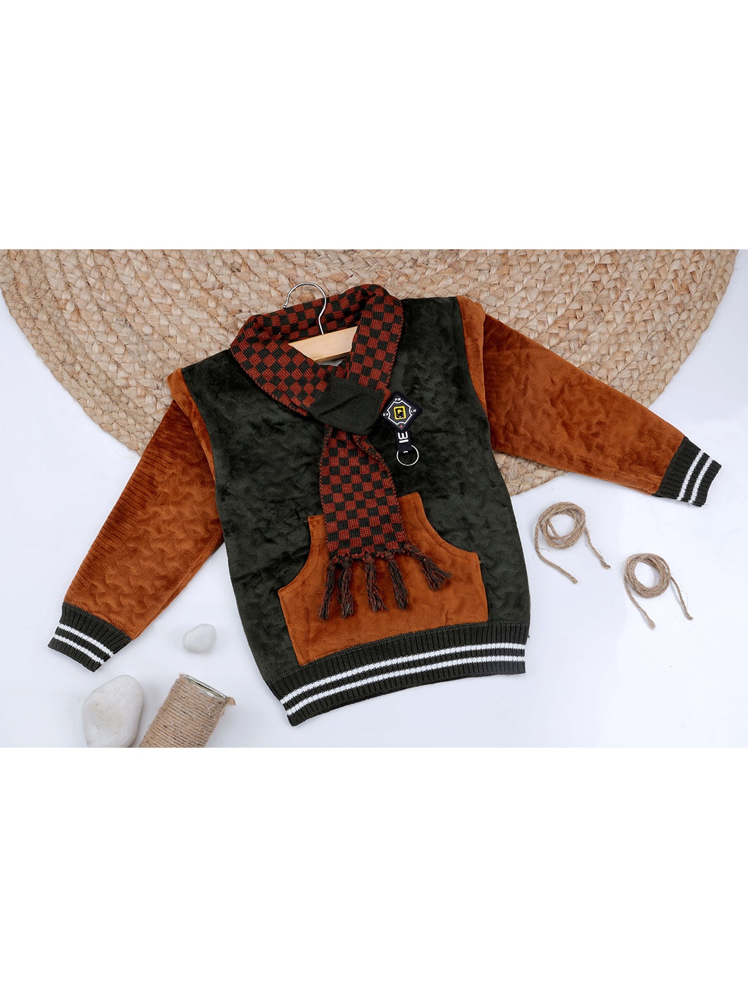 

ahhaaaa Kids Colourblocked Acrylic Pullover, Brown