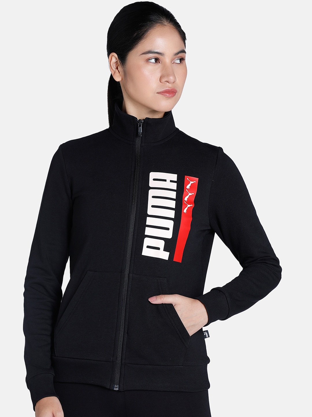 

Puma Women Stylized Graphic Cotton Regular Fit Sporty Jacket, Black