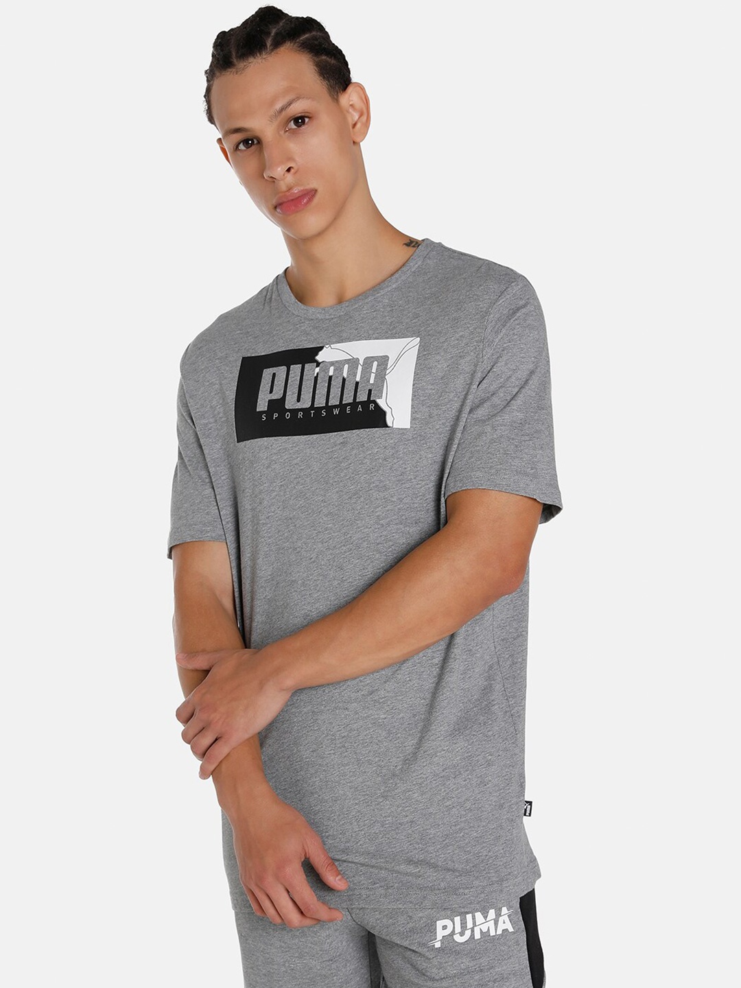 

Puma Men Box Graphic Regular Fit Printed Cotton T-shirt, Grey