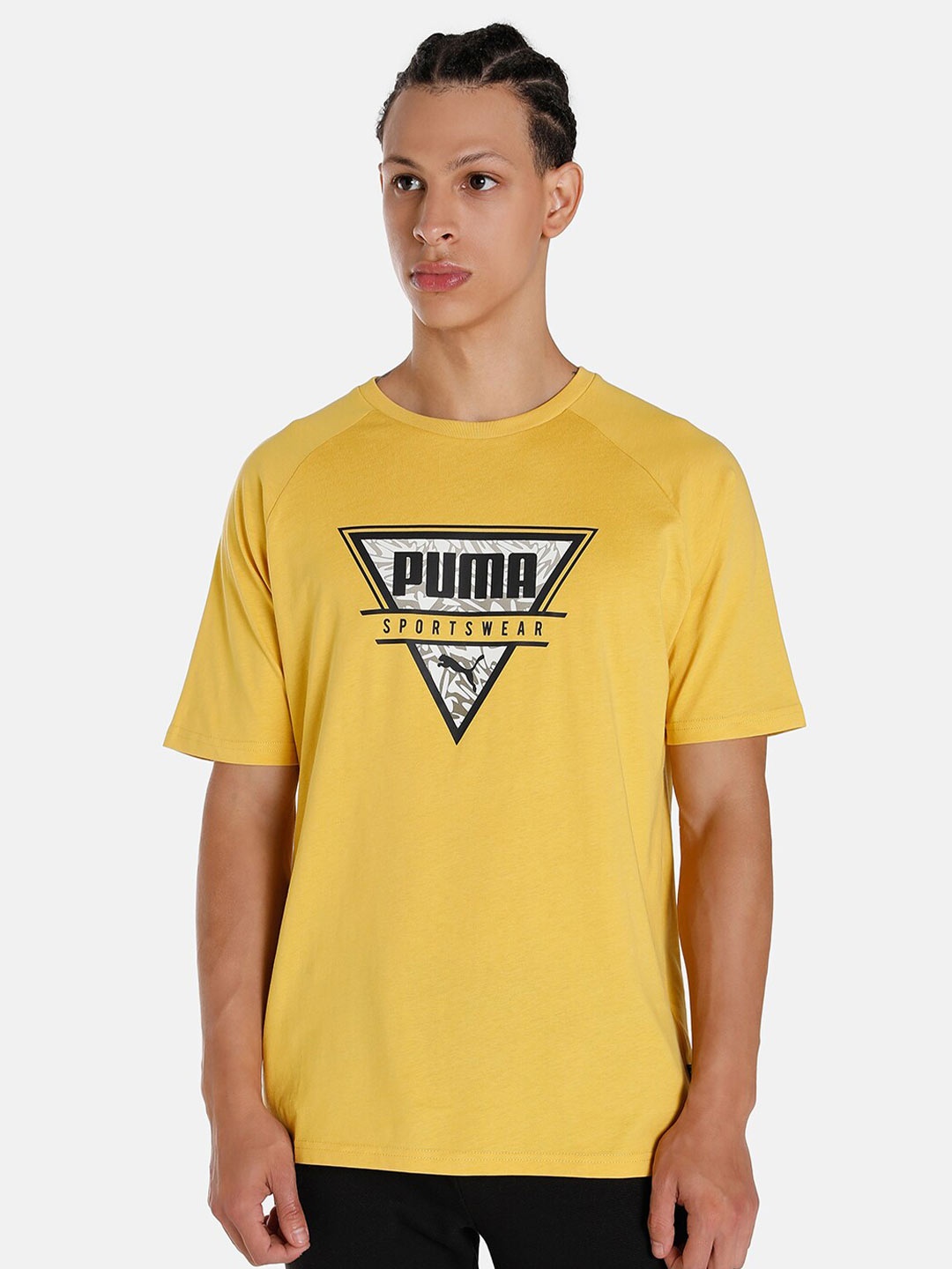 

Puma Men Summer Graphic Printed Pure Cotton T-shirt, Yellow