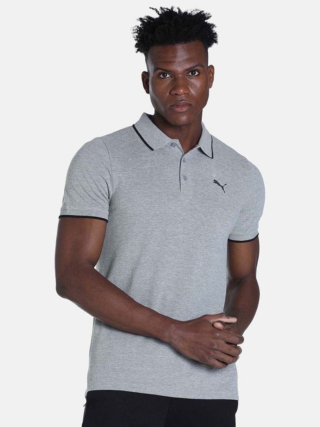 

Puma Men Tipping Polo Collar Cotton Slim Fit T-shirt, Grey