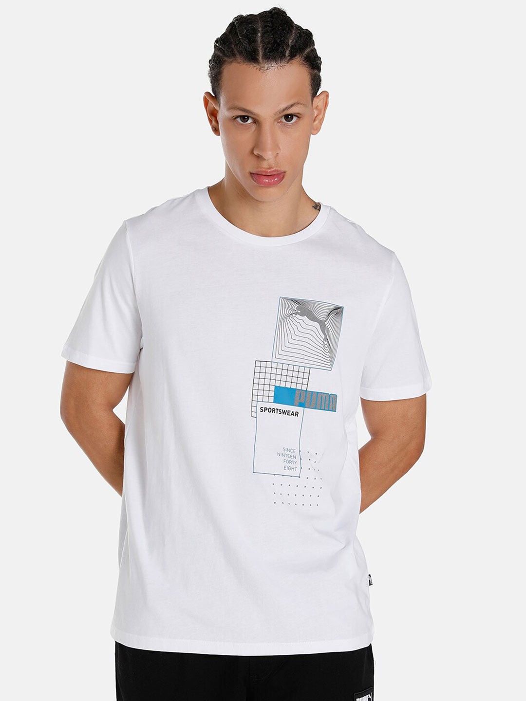 

Puma Men Reflective Graphic Printed Cotton Regular Fit T-shirt, White