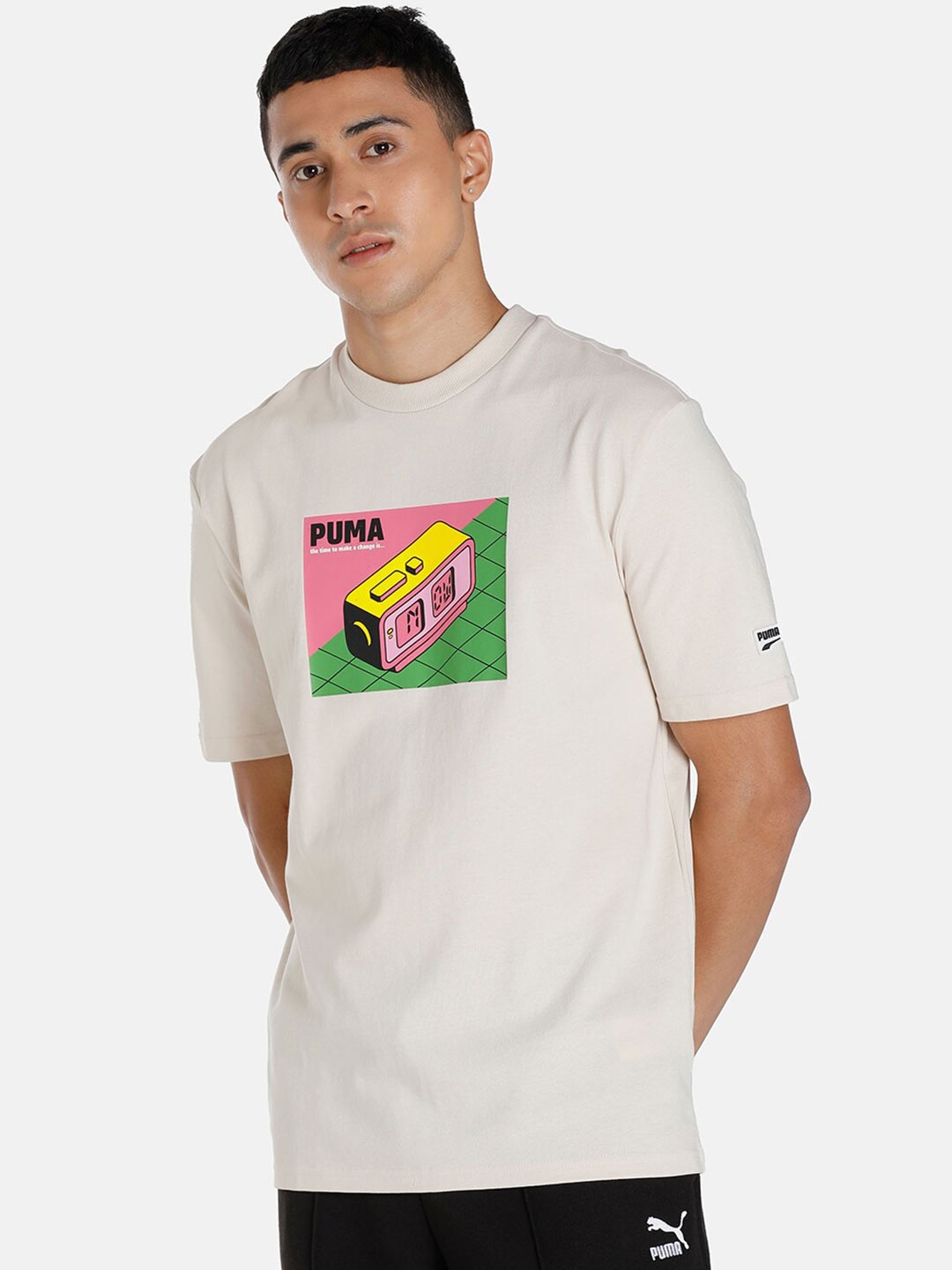 

Puma Men Downtown Graphic Pure Cotton T-shirt, Beige