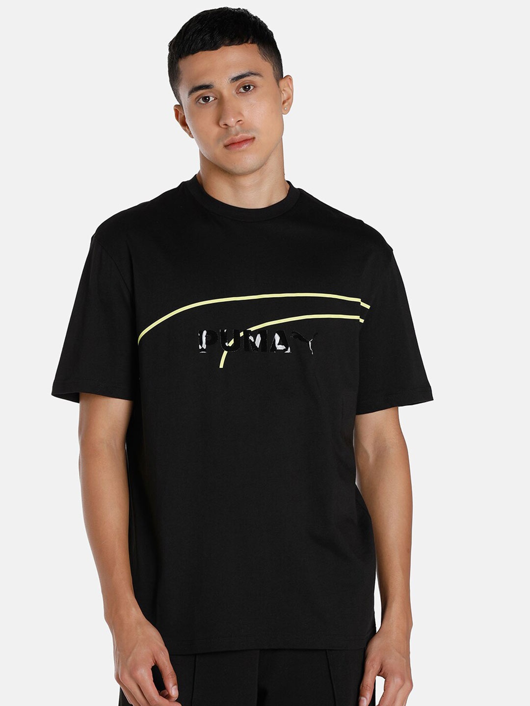 

Puma Men Avenir Brand Logo Printed Cotton T-shirt, Black