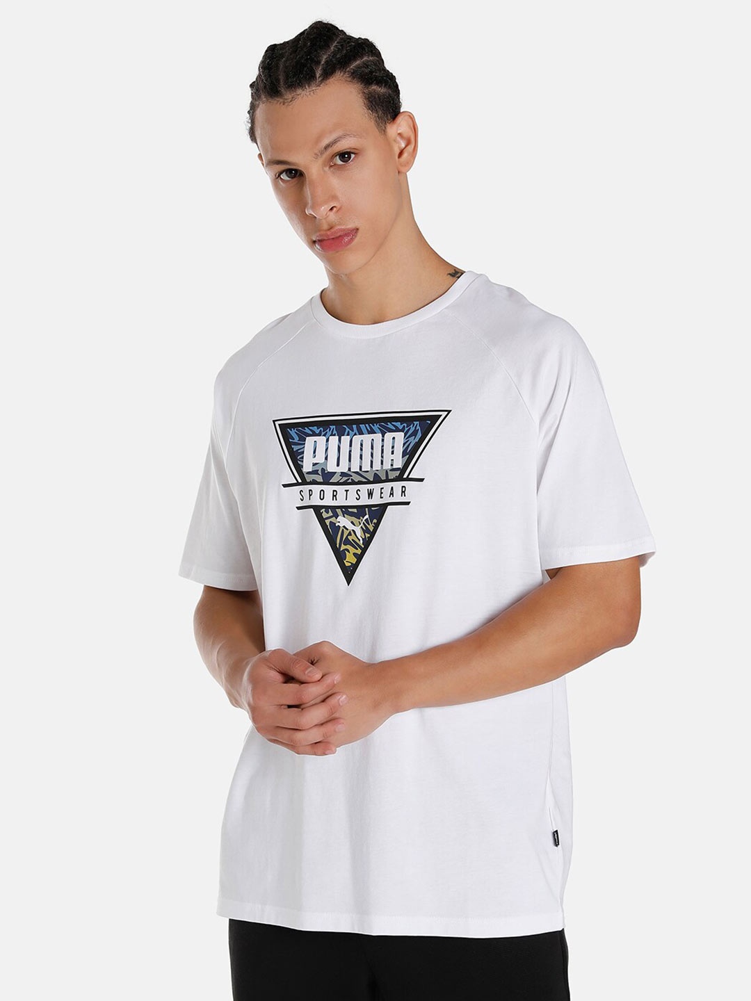 

Puma Men Summer Graphic Printed Pure Cotton T-shirt, White