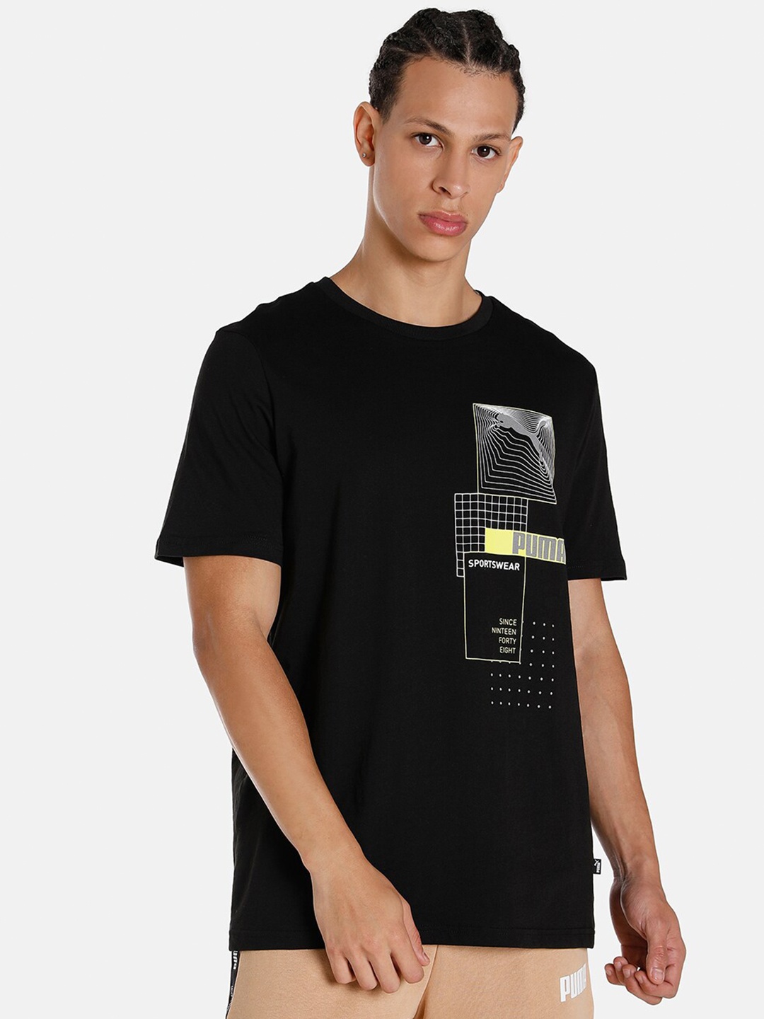 

Puma Men Reflective Graphic Printed Cotton T-shirt, Black