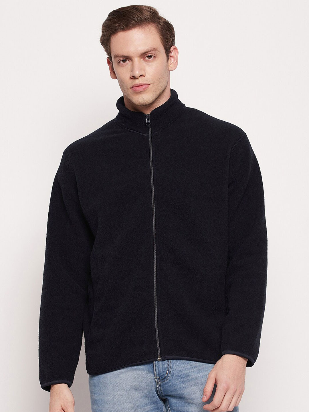 

Cantabil Mock Collar Front-Open Sweatshirt, Navy blue