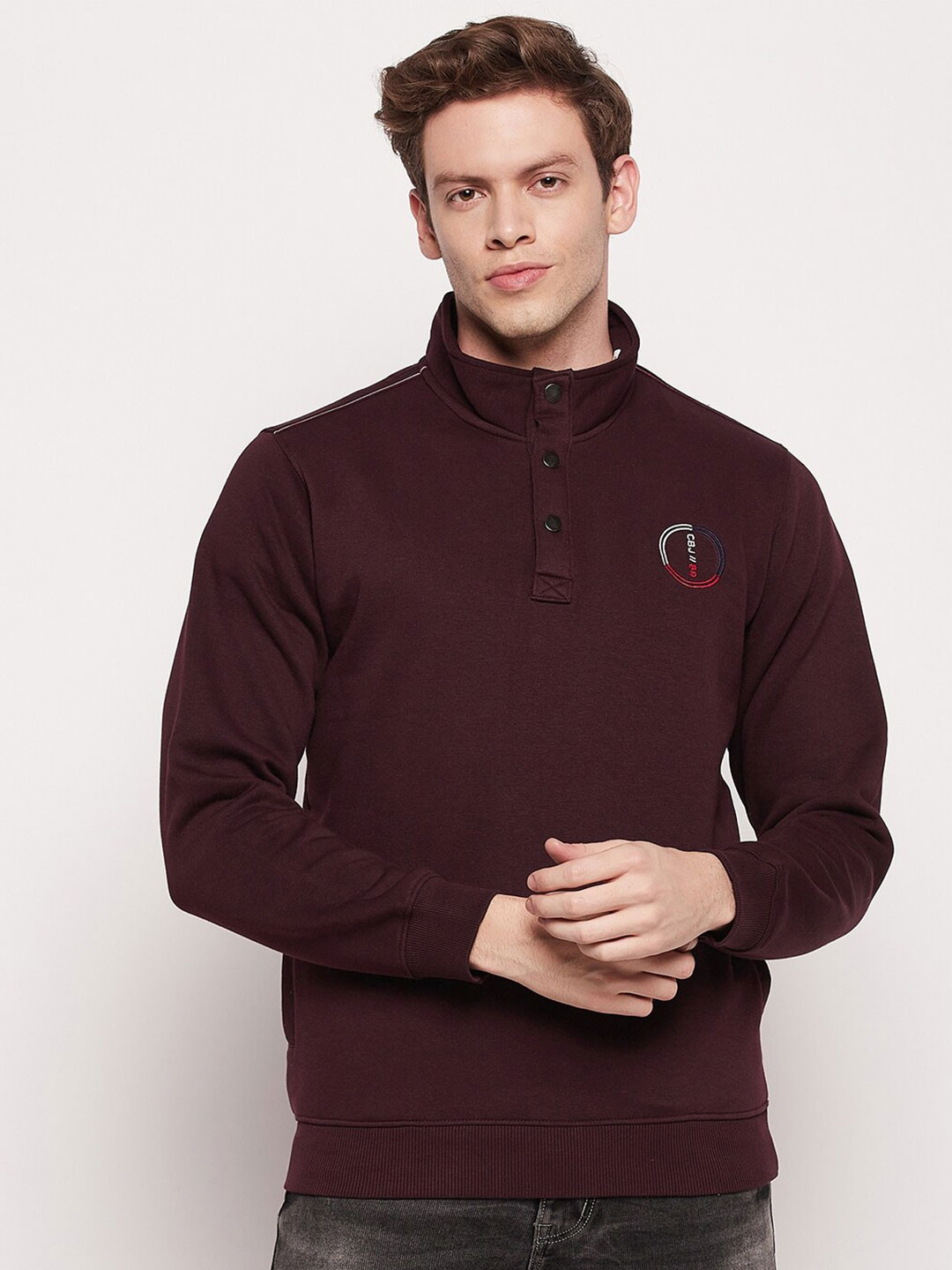 

Cantabil Mock Collar Pullover Sweatshirt, Maroon