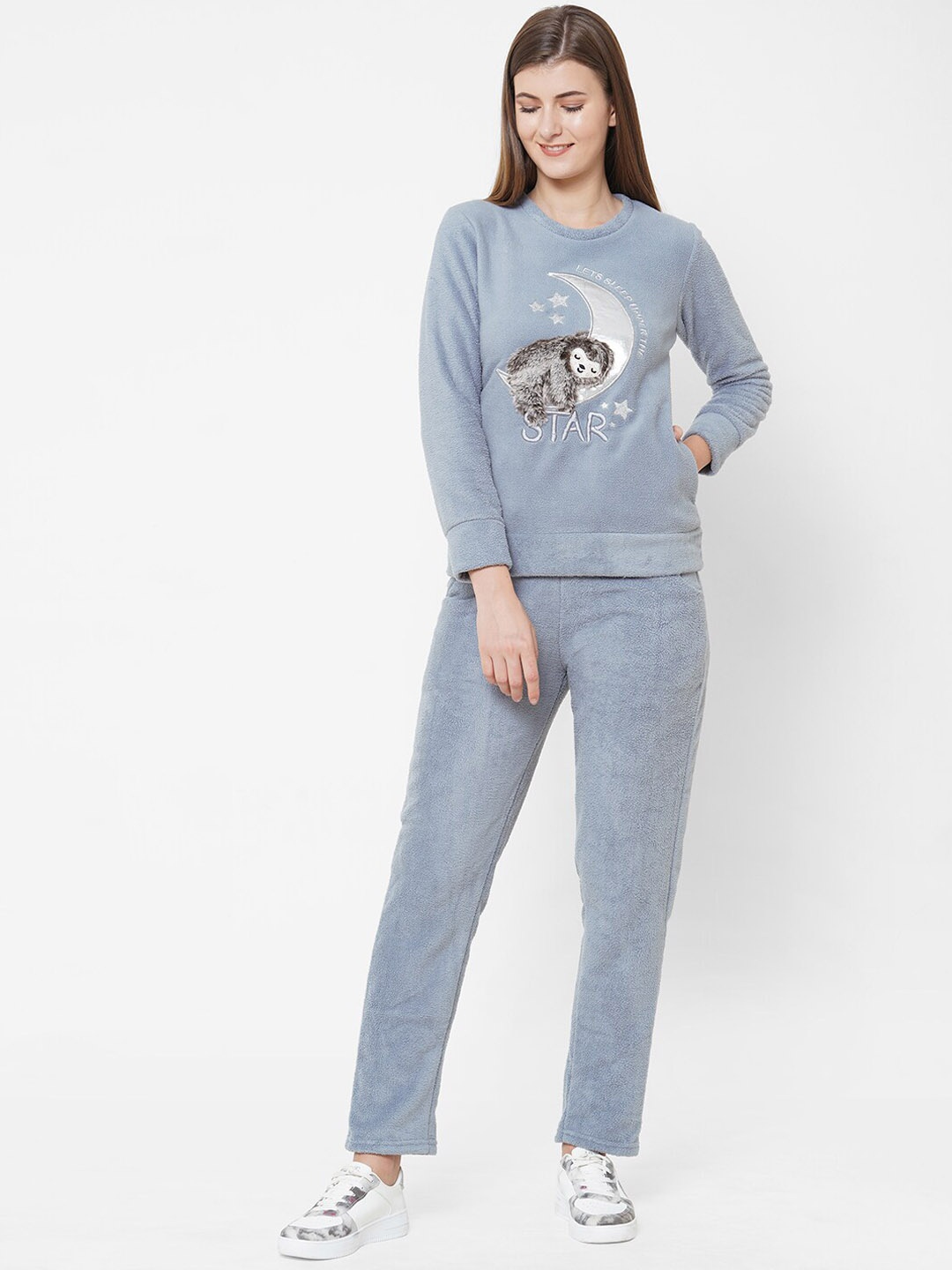 

Sweet Dreams Women Embroidered Fleece Tracksuits, Grey