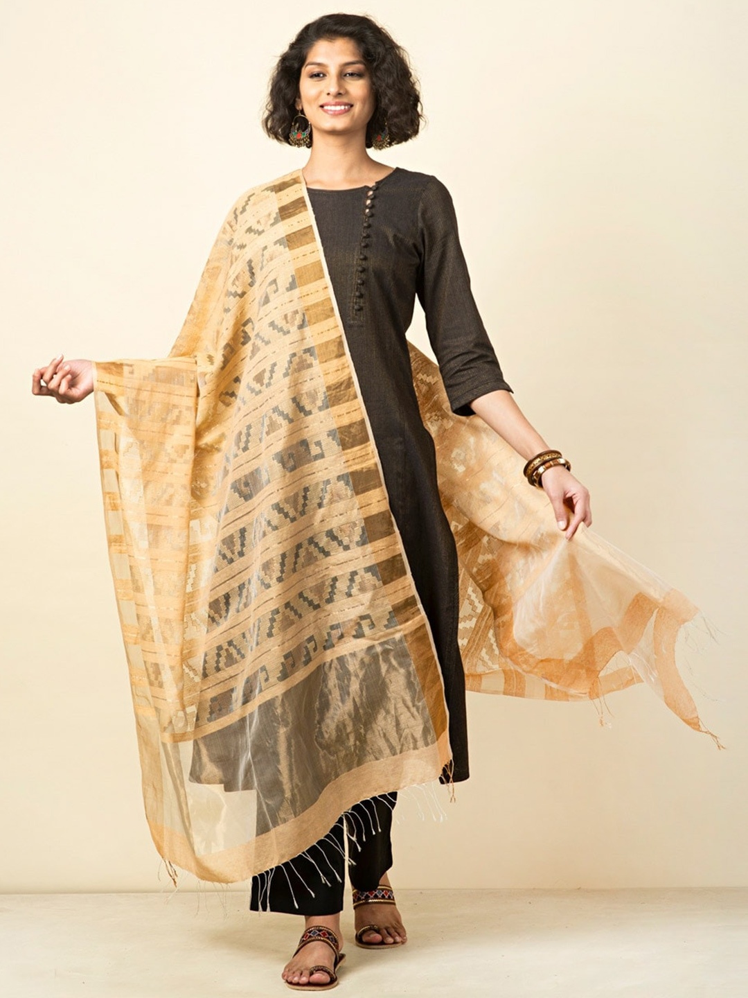 

Fabindia Ethnic Motifs Woven Design Dupatta, Beige