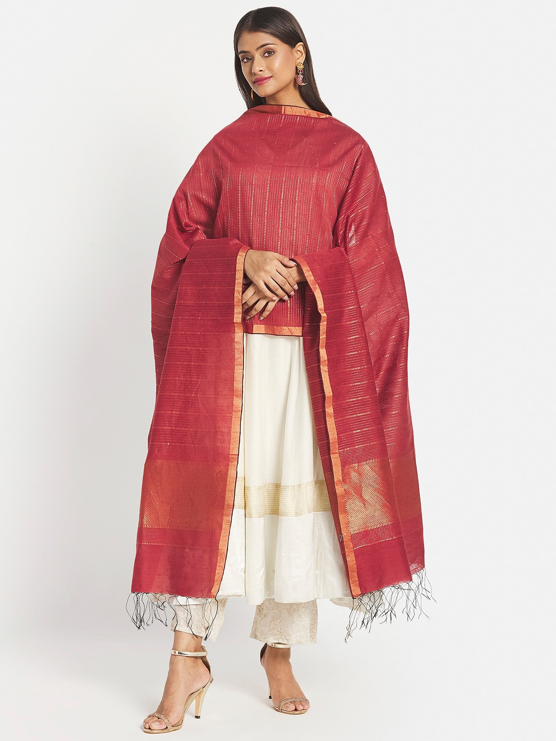 

Fabindia Woven Design Cotton Silk Dupatta, Red