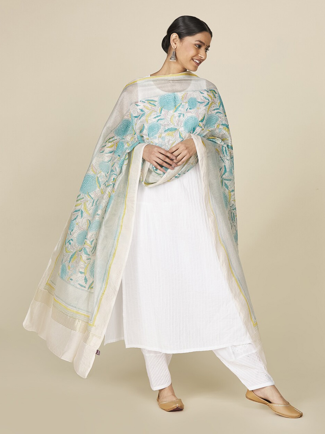 

Fabindia Printed Cotton Silk Dupatta, Off white