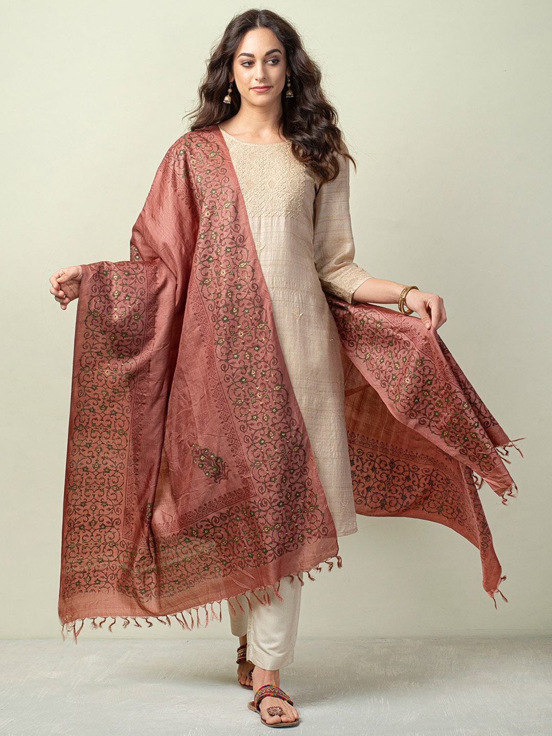 

Fabindia Printed Block Print Dupatta, Maroon