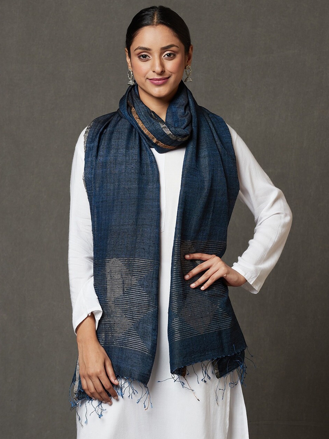 

Fabindia Woven Design Dupatta with Zari, Blue