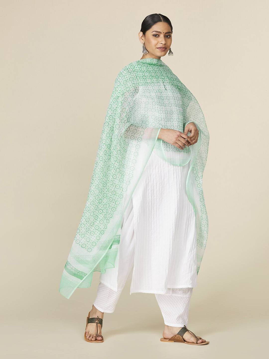 

Fabindia FabBasic Printed Cotton Silk Block Print Dupatta, Green