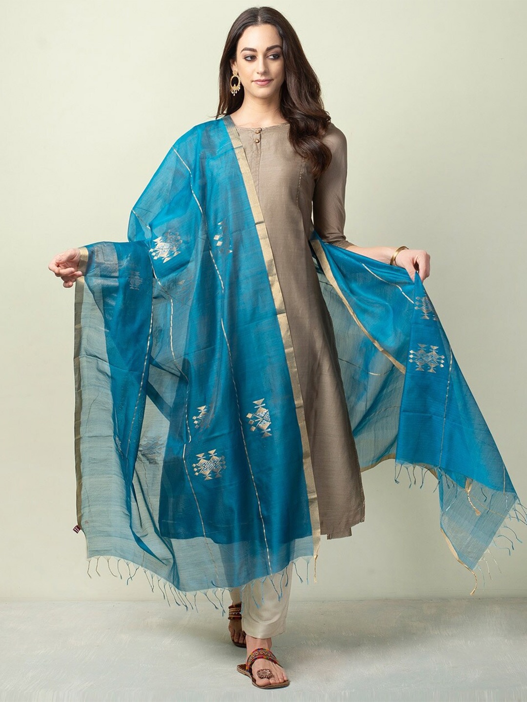 

Fabindia Woven Design Cotton Silk Dupatta, Blue