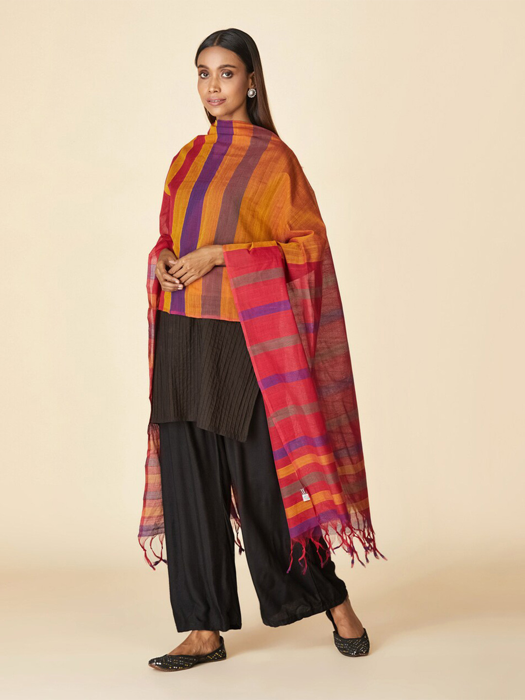 

Fabindia Woven Design Pure Cotton Dupatta, Red