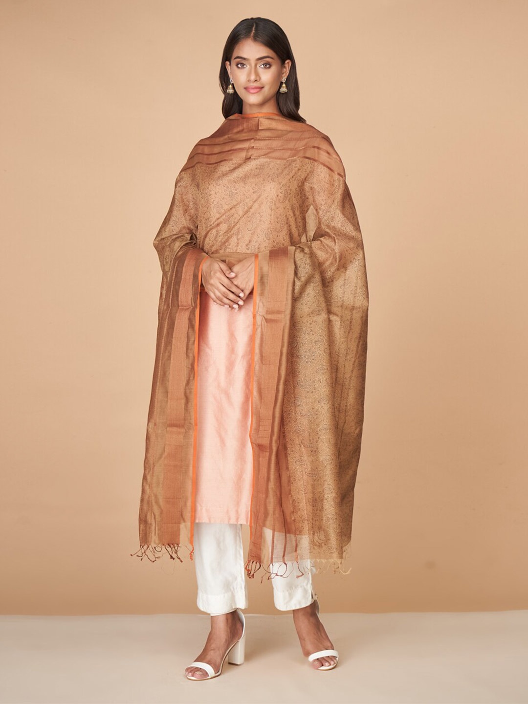

Fabindia Printed Cotton Silk Dupatta, Beige