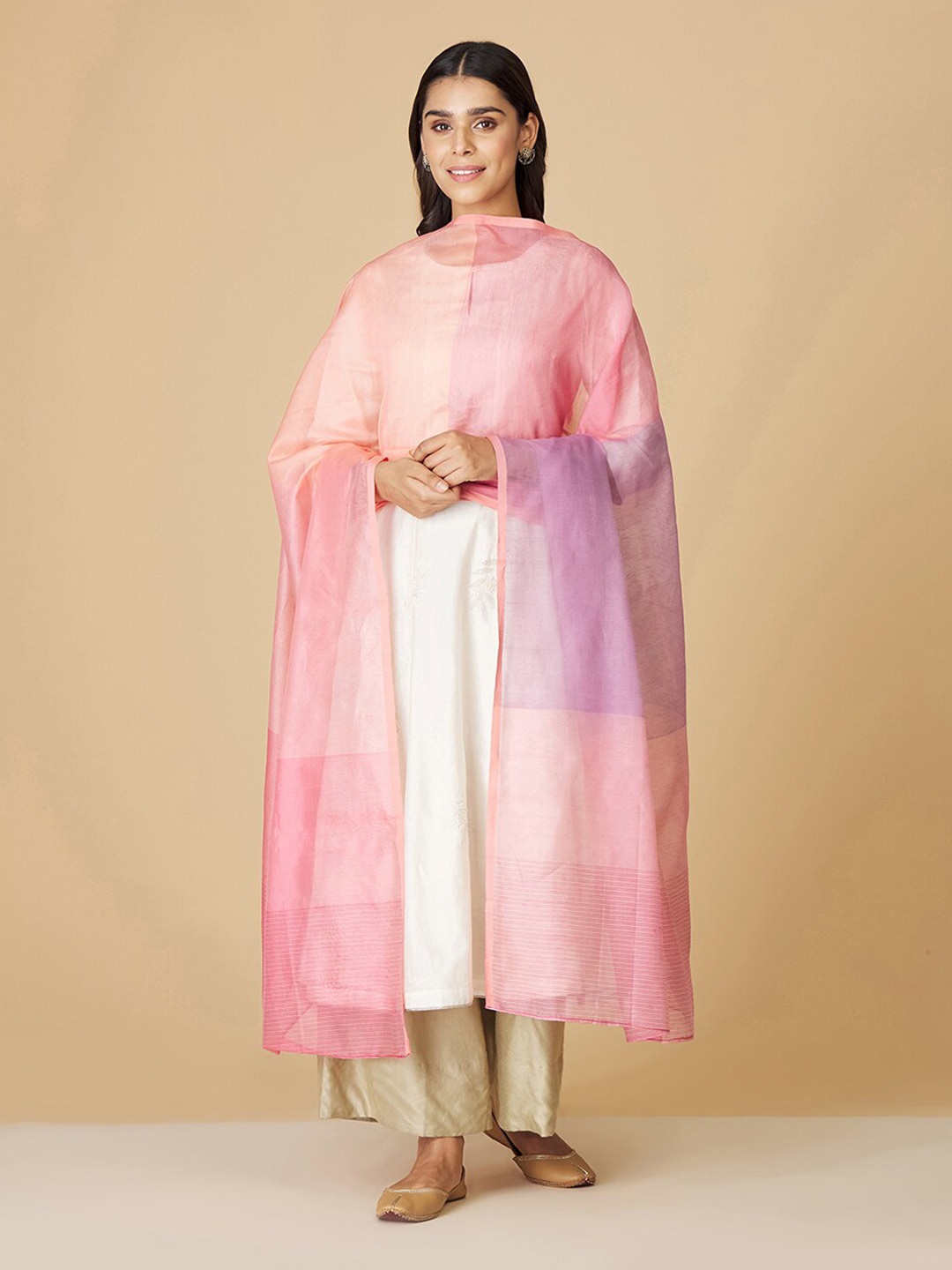 

Fabindia Woven Design Cotton Silk Dupatta, Coral