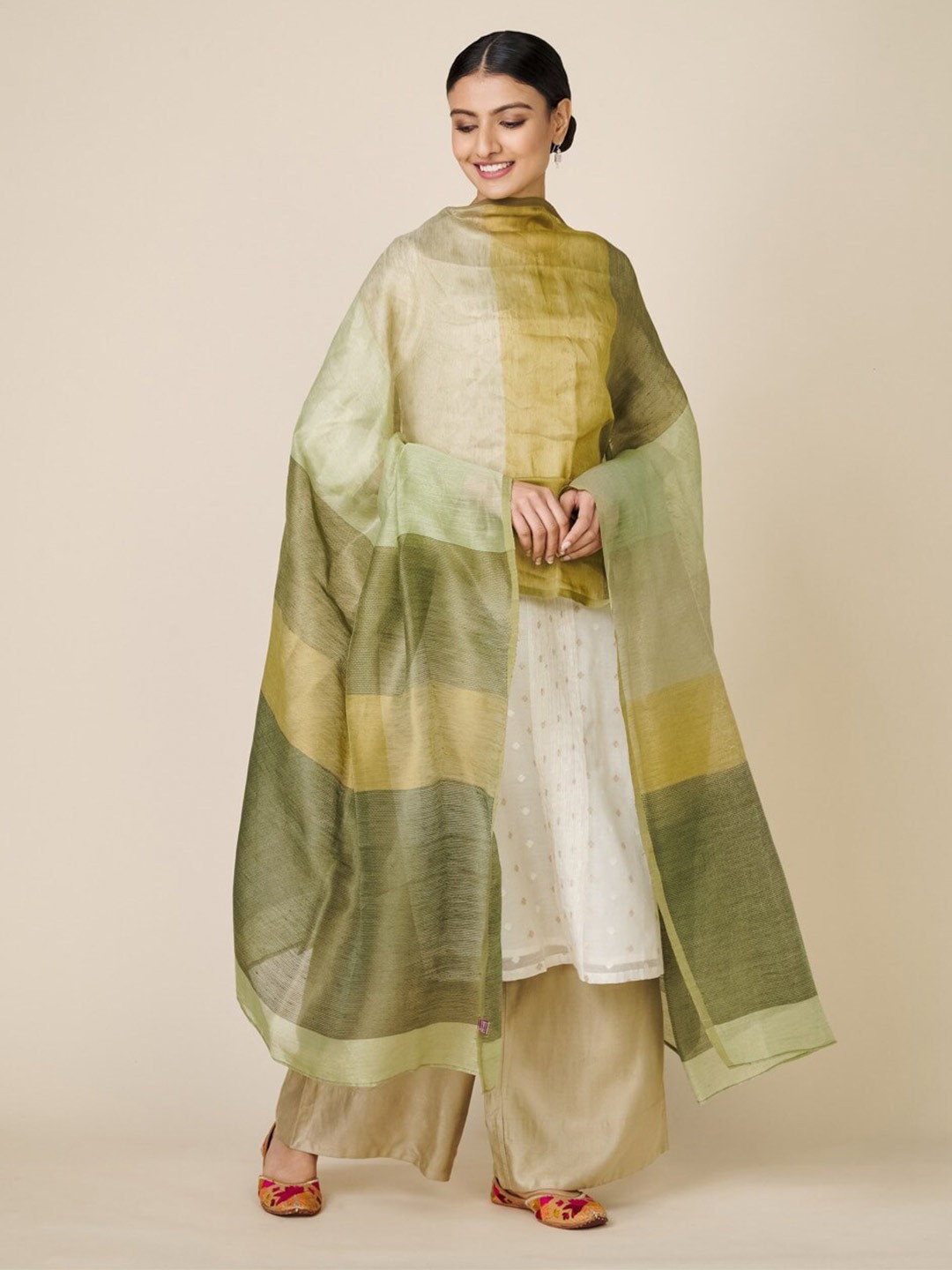 

Fabindia Woven Design Linen Dupatta, Green