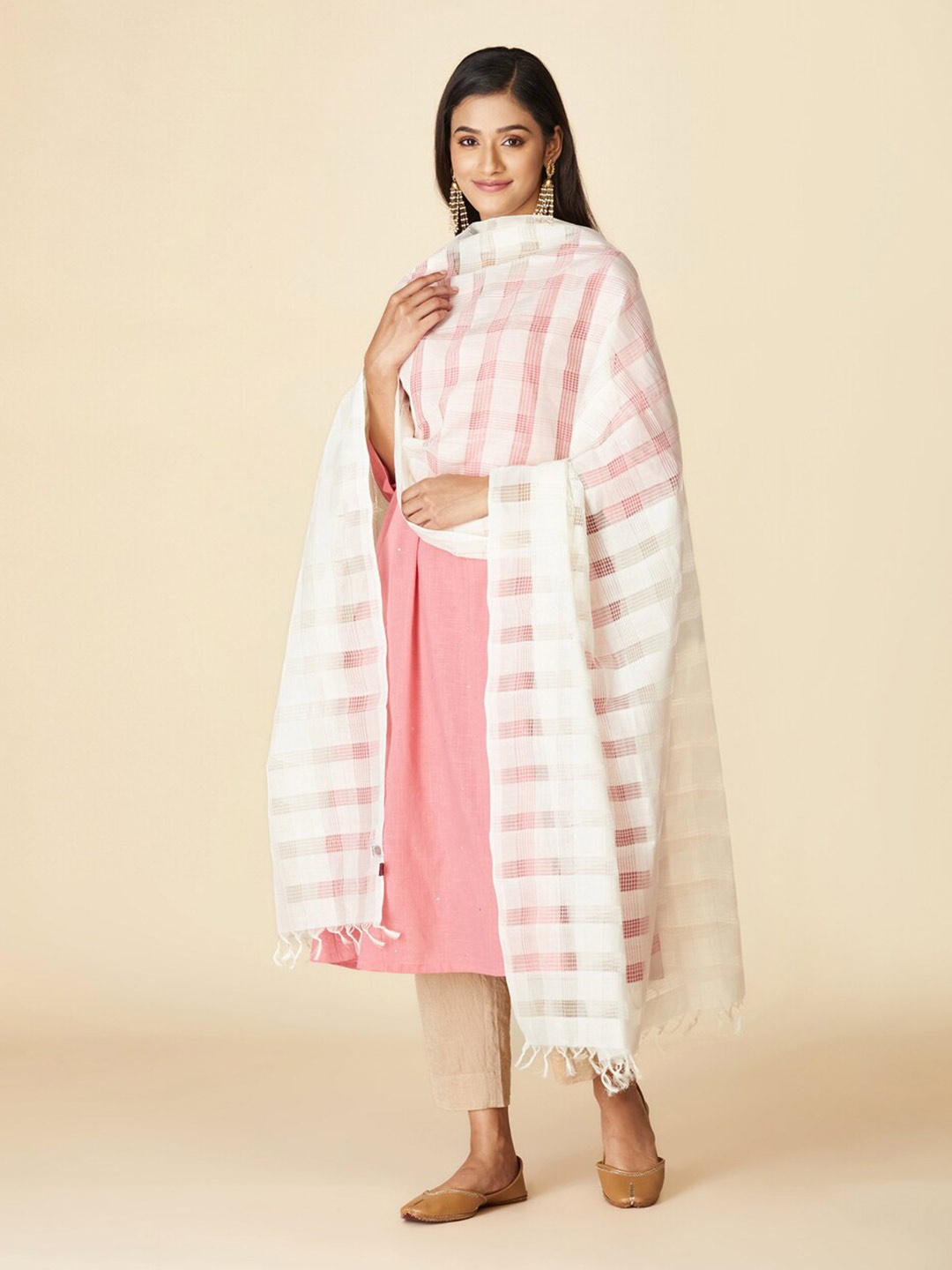 

Fabindia Woven Design Pure Cotton Dupatta, Off white