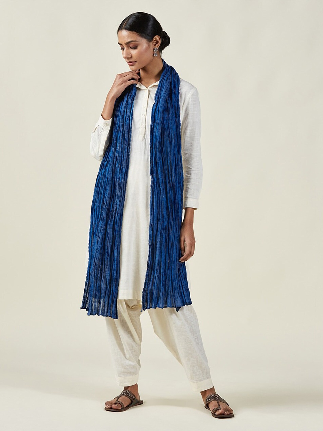 

Fabindia Woven Design Cotton Silk Dupatta, Navy blue