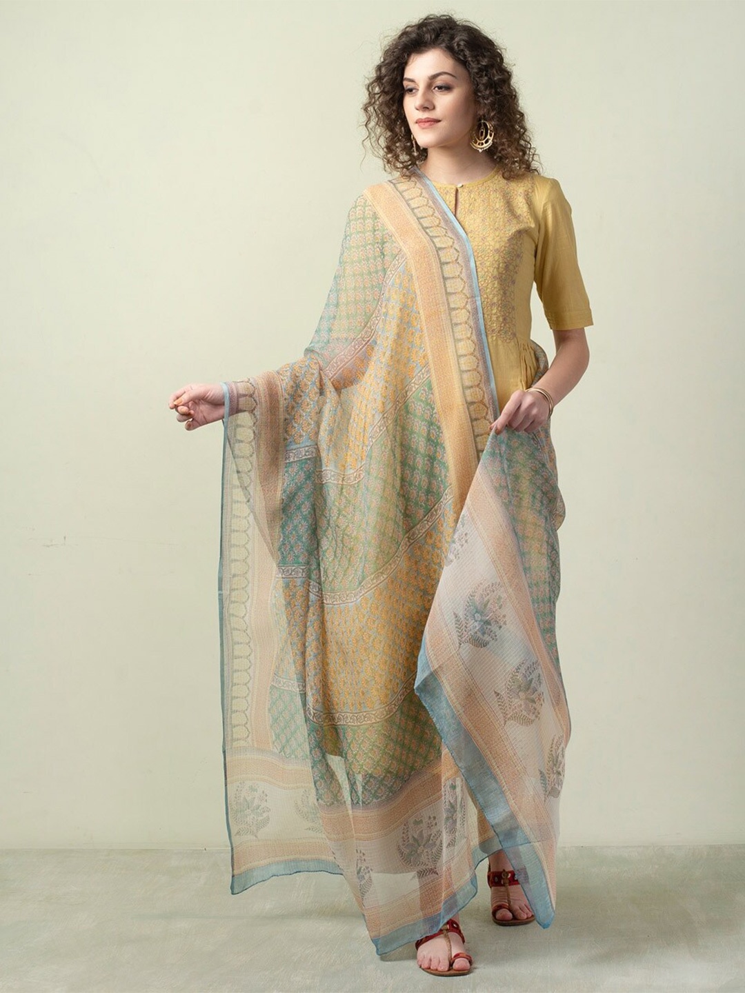 

Fabindia Printed Cotton Silk Block Print Dupatta, Blue