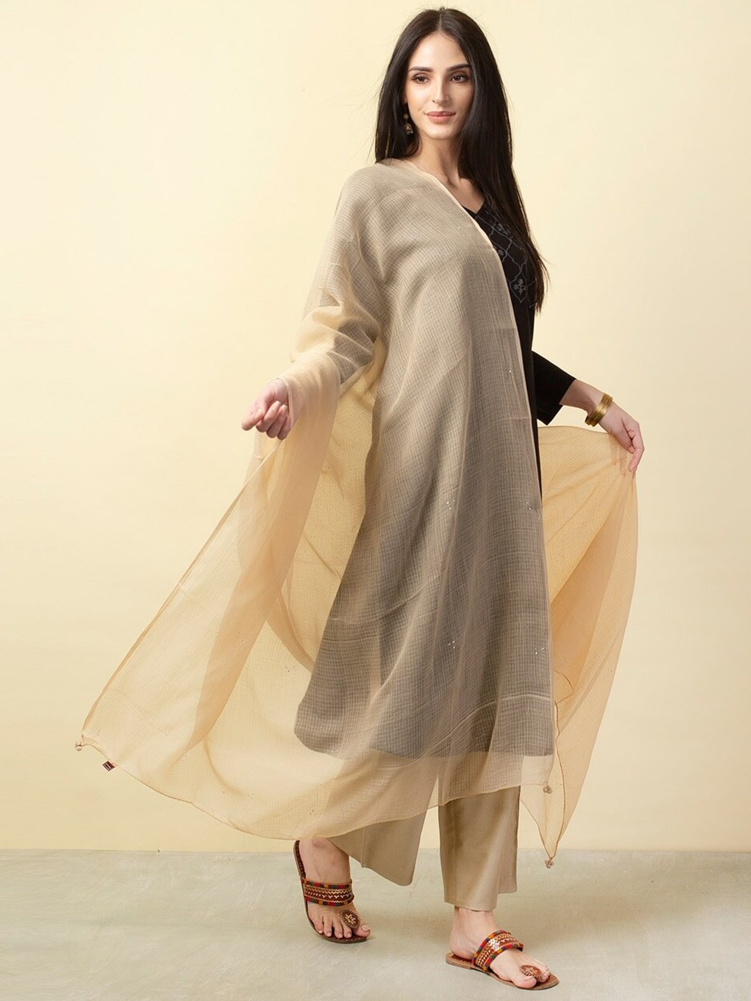 

Fabindia Woven Design Cotton Silk Dupatta, Beige