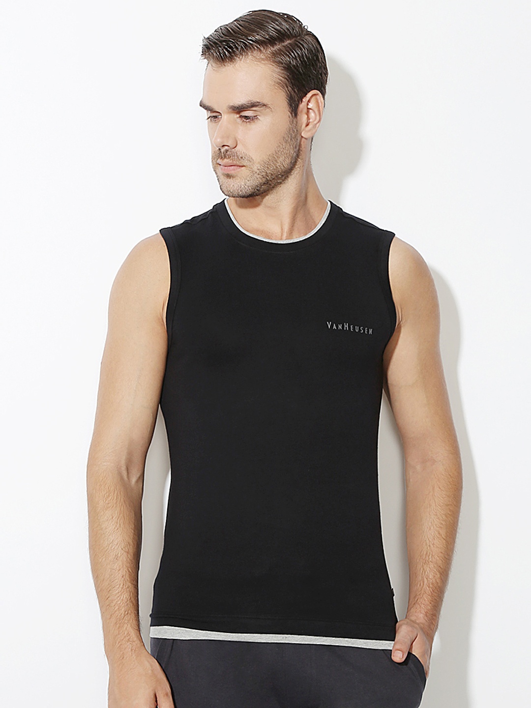 

Van Heusen Men Solid Quick Dry Ultra Soft Gym Vest 60081, Black