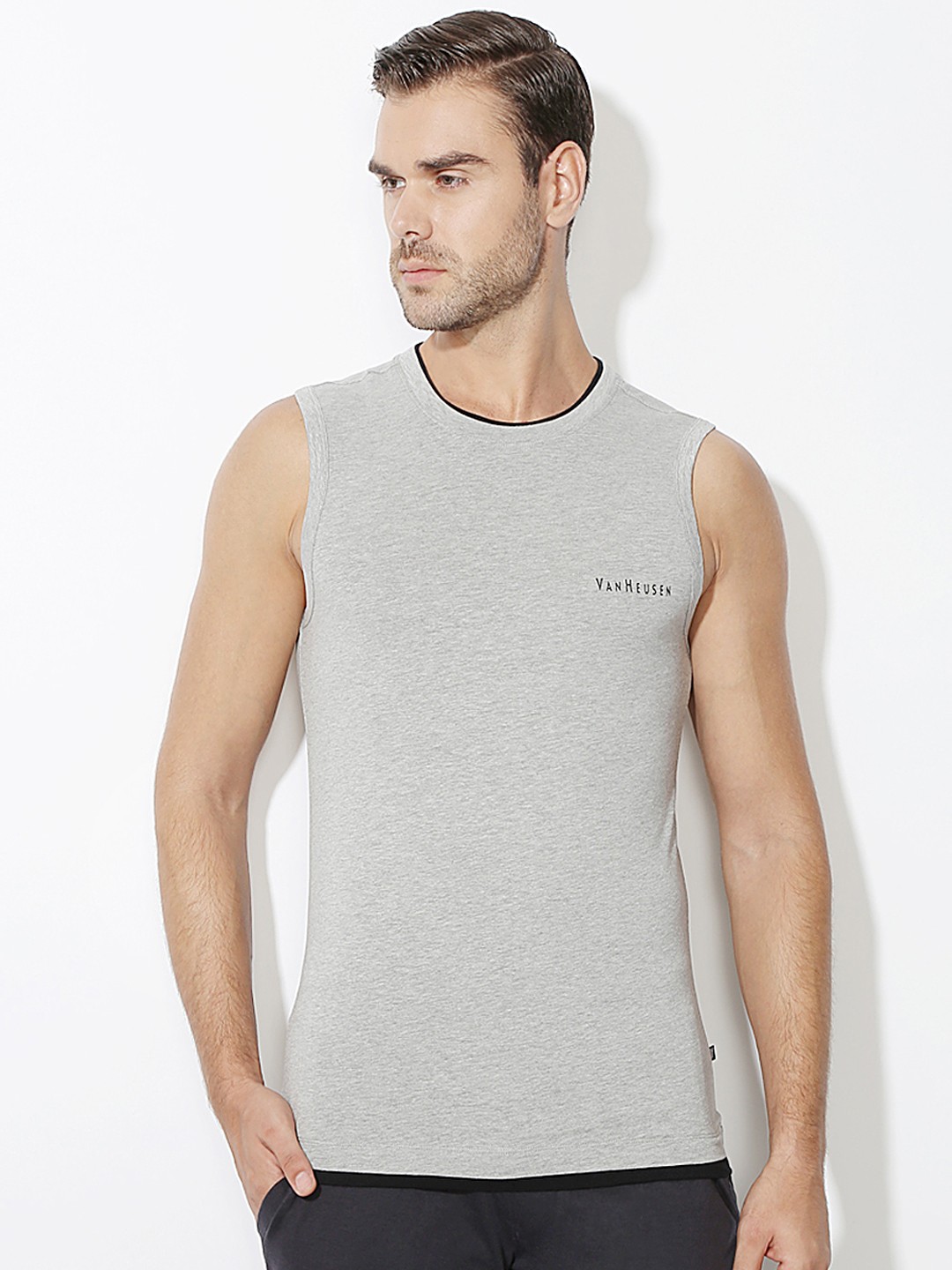 

Van Heusen Men Solid Quick Dry Ultra Soft Gym Vest, Grey melange